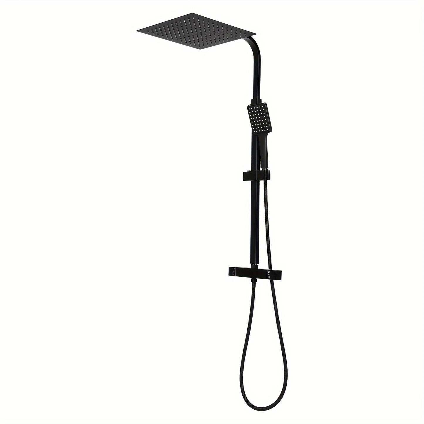 Zwarte Douche Set – Regendouche – Handdouche – Doucheset – Thermostaatkraan – Vierkant – 30x30 cm – Verstelbare Douchestang – Veiligheidsstop 38°C