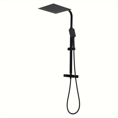 Zwarte Douche Set – Regendouche – Handdouche – Doucheset – Thermostaatkraan – Vierkant – 30x30 cm – Verstelbare Douchestang – Veiligheidsstop 38°C