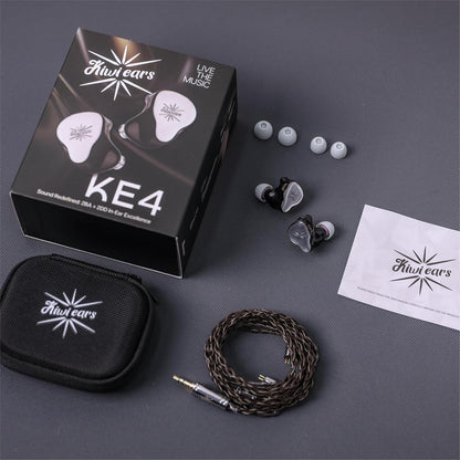 Hybride In-Ear Monitor – In-Ear Oordopjes – Bedrade Oortjes – IEM Oortjes – In-Ear Koptelefoon – Zilver – 2DD+2BA Hybride Driveropbouw – Afneembare 2-Pins Kabel