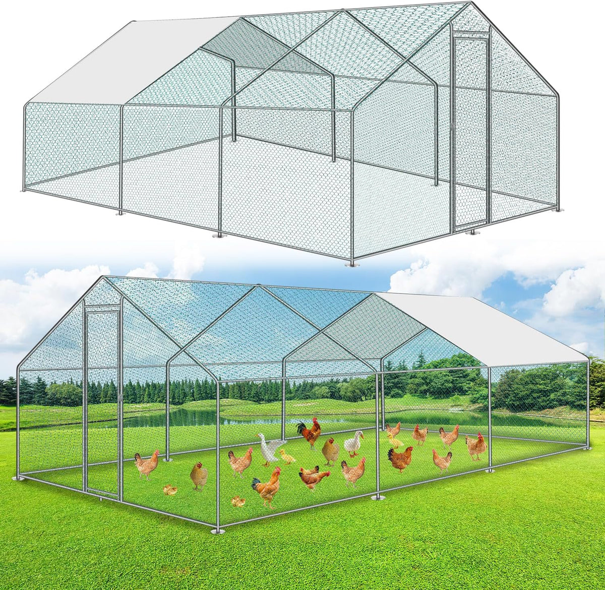 3 x 6 x 2 m, chicken coop, free running with lock and door, metal animal enclosure, 18 m², chicken house, outdoor run for chicken cage and small animals