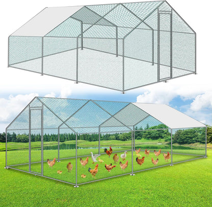 3 x 6 x 2 m, chicken coop, free running with lock and door, metal animal enclosure, 18 m², chicken house, outdoor run for chicken cage and small animals
