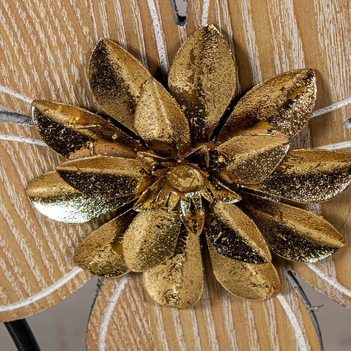 DRW Consoletafel van metaal en hout met bloemen, aarde en groentinten, 37 x 108 x 80 cm