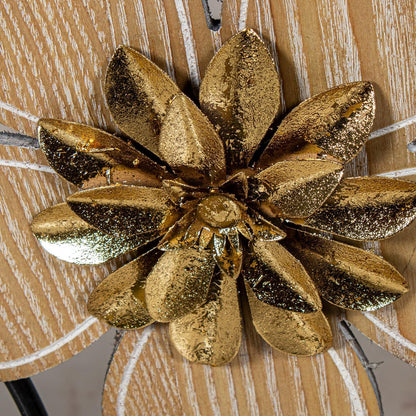 DRW Consoletafel van metaal en hout met bloemen, aarde en groentinten, 37 x 108 x 80 cm