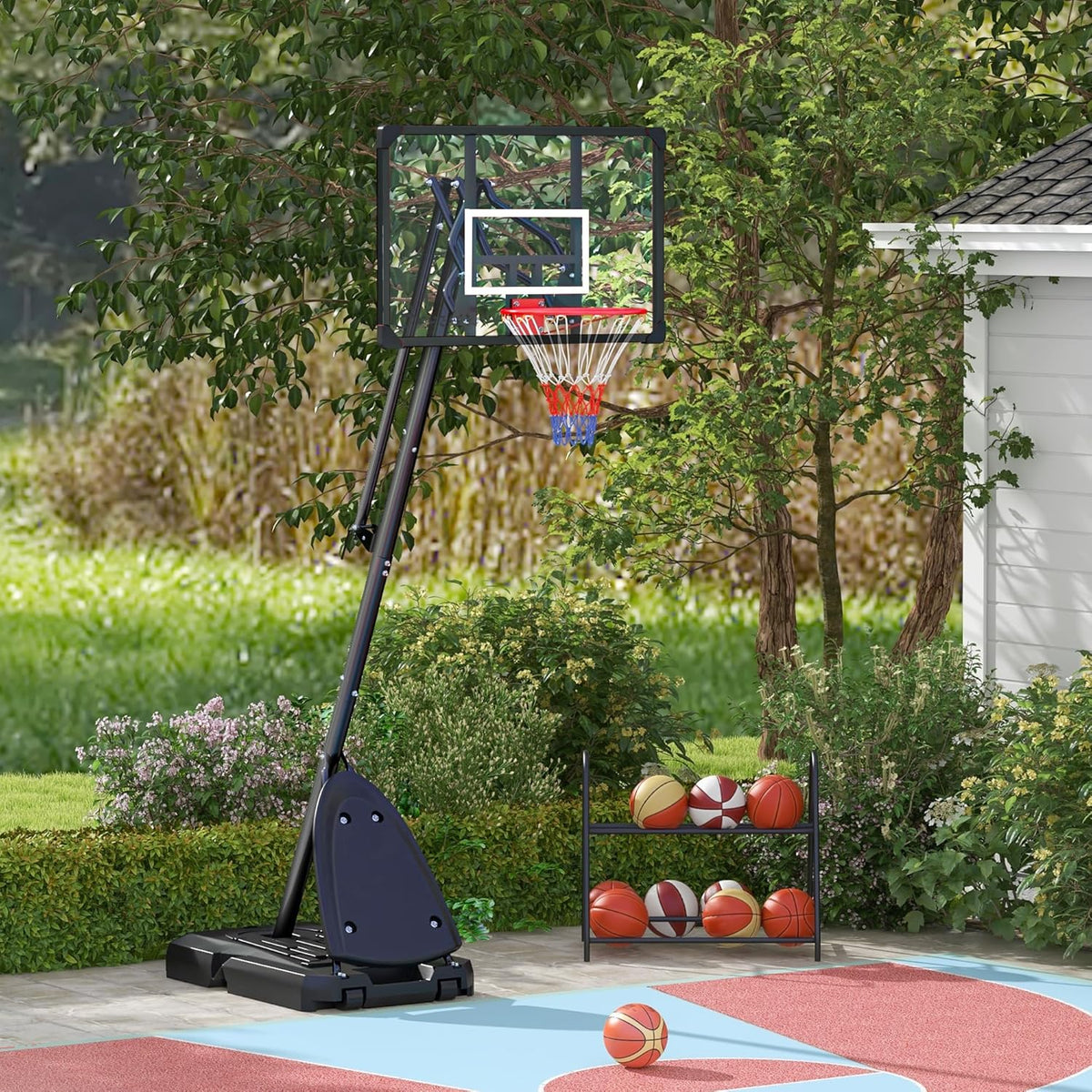 Basketbalstandaard – Basketbalring – Basketballoop – Basketbalset – Basketbalrek – Verstelbare Hoogte 293-350 cm – Stalen Frame Met Wielen - QUORE