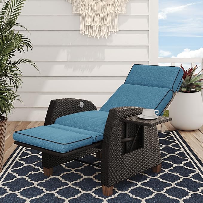 Lounge Stoel – Tuinstoel – Relaxstoel – Verstelbare Stoel – Ligstoel – Aluminium Frame – Verstelbare Rugleuning Tot 150 Graden – Blauw Afneembaar Kussen