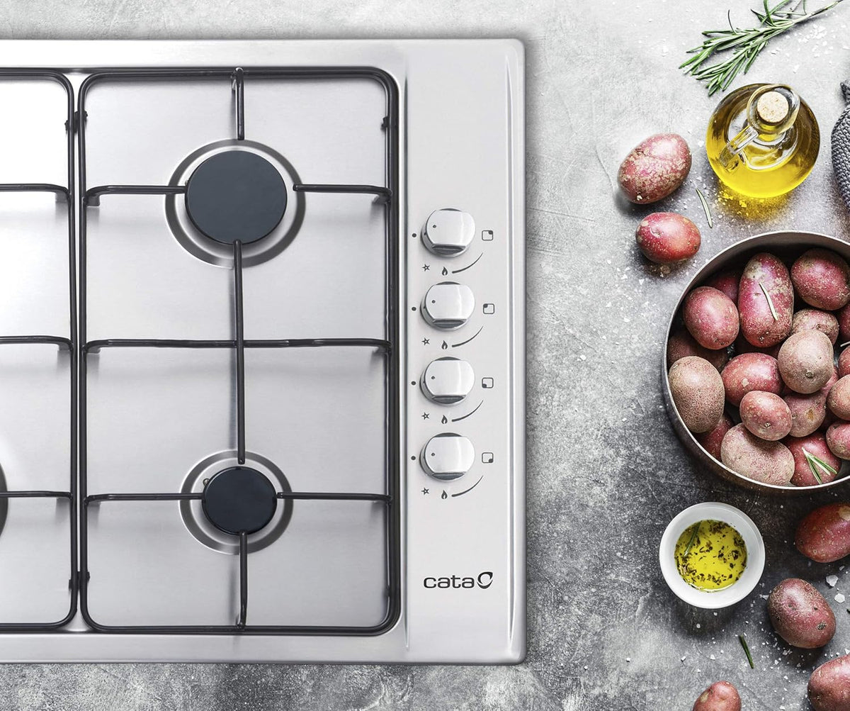 Gaskookplaat – Gasfornuis – Kookplaat – Gaspitten – 4 Branders – 58 cm Breedte – 7,5 kW Vermogen – Geëmailleerde Pannendragers – Elektrische Ontsteking – Inclusief Butaangas Injectiemondjes
