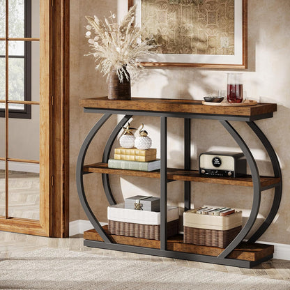 Tribesigns Consoletafel, 104 cm, industriële entreetafel met 3 verdiepingen met gebogen metalen frame en opbergplanken voor woonkamer, hal, rustieke koffie