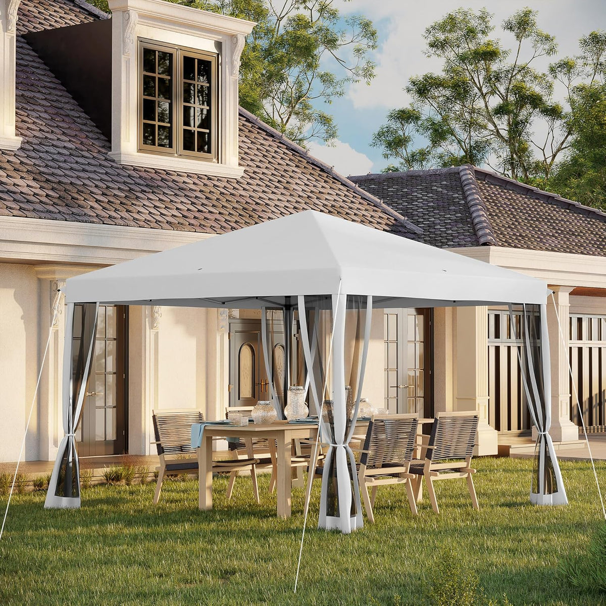 Inklapbaar Paviljoen – Vouwtent – Biertent – Feesttent – Gazebo – Waterafstotend Dak – UV-Bescherming – Stevig Stalen Frame – 3x3 Meter – Crèmewit
