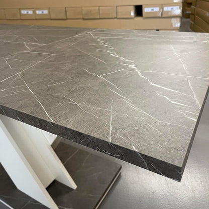 Uitschuifbare Eettafel – Uitklapbare Tafel – Verstelbare Tafel – Eetkamertafel – Tafel Met Marmerlook – 120-160 cm Lengte – Wit V-Vormig Onderstel