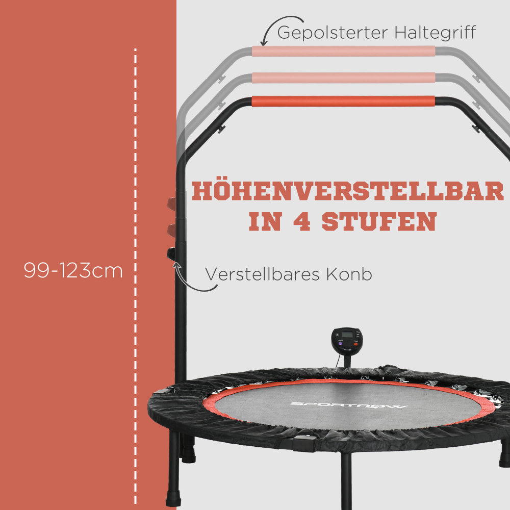 Mini Trampoline – Fitness Trampoline – Rebounder – Bounce Trainer – Workout Trampoline – 102 cm – 4-voudig Verstelbare Handgrepen – Maximale Belastbaarheid 100 kg