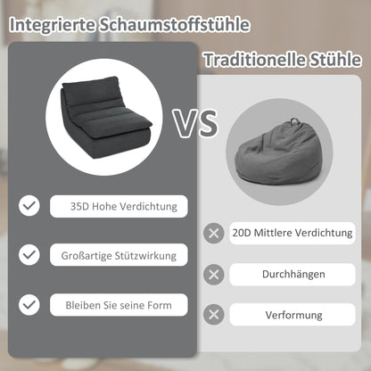 Schuim Loungestoel – Vloerstoel – Relaxzetel – Loungechair – Zitzak – Lichtgewicht & Hoogwaardige Schuimvulling – Elektriciteitvrij & Compact Grijs