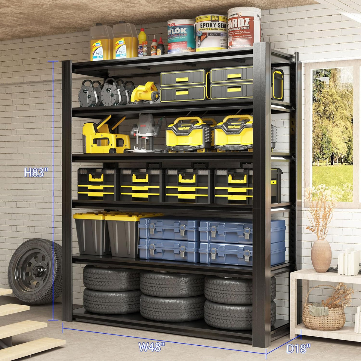 Metalen opbergrek – Stellingkast – Opslagrek – Garage Rek – Industriële Plank – Verstelbaar – Koudgewalst Staal – Zwart