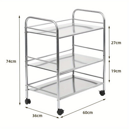 Opberwagen – Opbergwagen – Opbergrek – Werkplaatswagen – Verrijdbare Kar – 3-laags Metalen Frame – Soepele Wielen – 61x36x75 cm – Stevig & Duurzaam