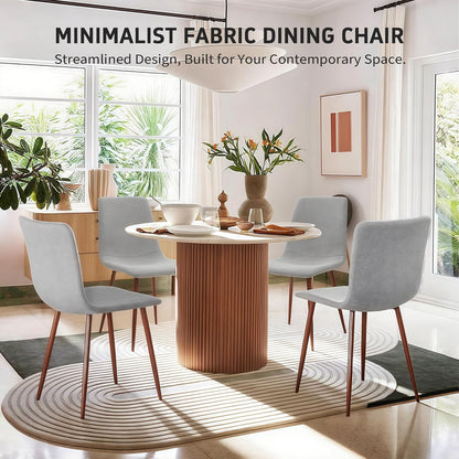CangLong Set of 4 Dining Chairs, Retro Upholstered Kitchen Chairs for Kitchen, Dining Room, Modern Fabric Lounge Chairs with Metal Legs, Grey - QUORE