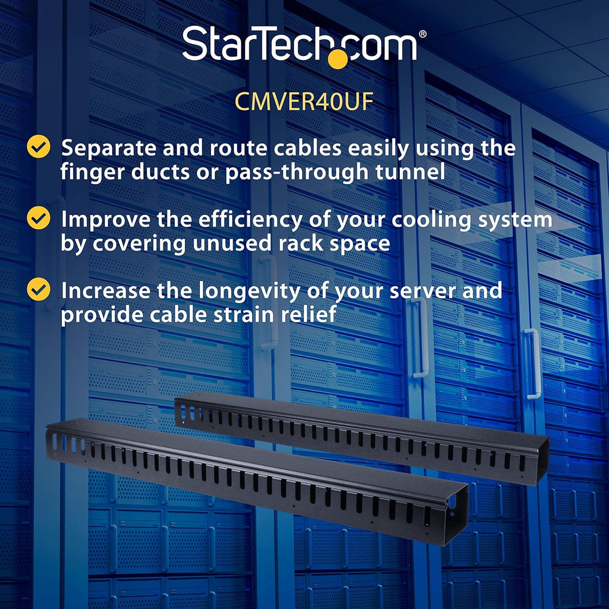Verticale kabelmanager voor 40U racks – Kabelmanagementpaneel – Kabelgeleider – Kabelgoot – Serverkast kabelbeheer – 0U ontwerp – 1,8 m totale lengte