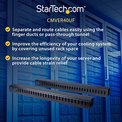 Verticale kabelmanager voor 40U racks – Kabelmanagementpaneel – Kabelgeleider – Kabelgoot – Serverkast kabelbeheer – 0U ontwerp – 1,8 m totale lengte