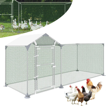 Kippenhok – Vrijloophok – Buitenren – Dierenverblijf – Buitenhok – Verzinkt Staal – Waterdicht Zonnescherm 3x1x1,4m