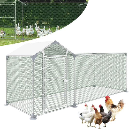 Kippenhok – Vrijloophok – Buitenren – Dierenverblijf – Buitenhok – Verzinkt Staal – Waterdicht Zonnescherm 3x1x1,4m