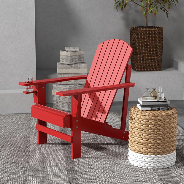 Adirondack - Tuinstoel - Relaxstoel - Ligbank - Ergonomische Rugleuning - Stevige - voor Tuin - Balkon - Terras - Sparrenhout - 72 x 94 x 93 cm - Rood
