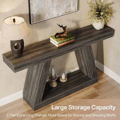 Tribesigns Console Table, 140 x 30 x 80 cm, Side Table, Corridor Table, Sofa Table for Small Spaces, Console Table with Storage Space at Entrance, Hallway, Living Room, Grey