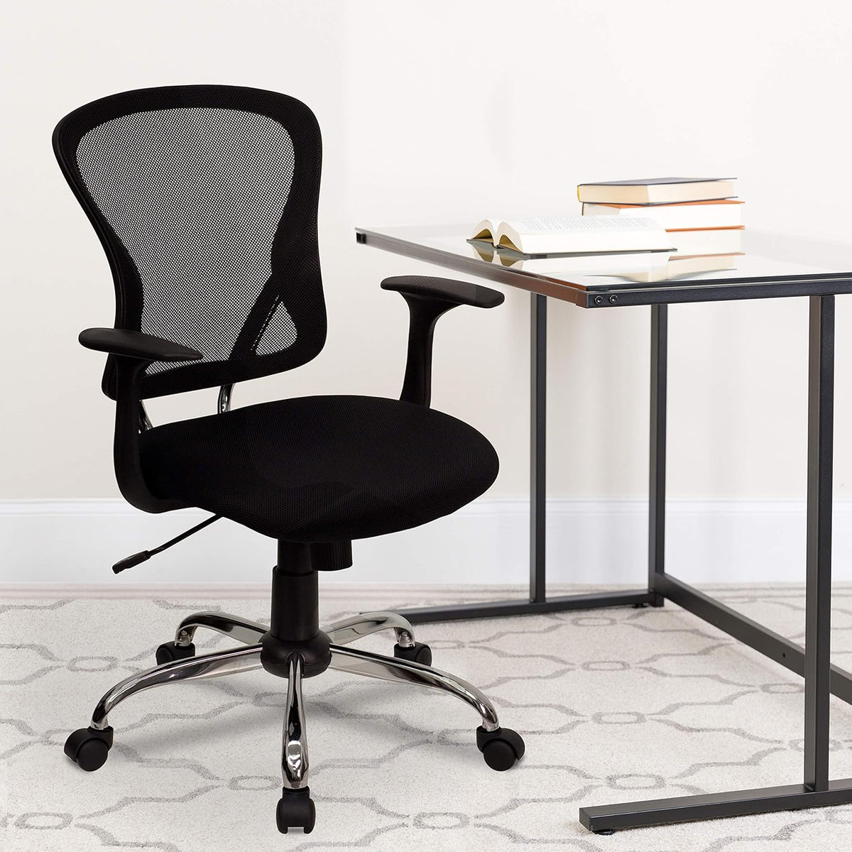 Flash Furniture Bureaustoel, middelhoog, zwart, net, 25,25" B x 27" D x 42,25" H