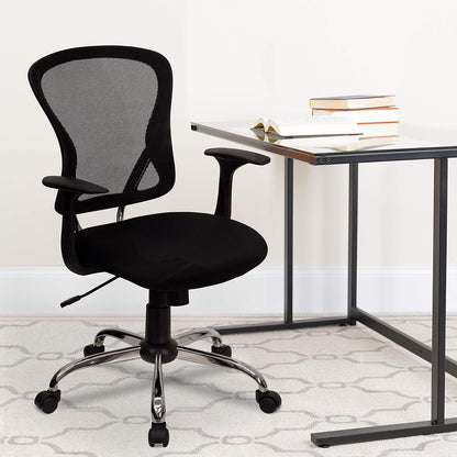 Flash Furniture Bureaustoel, middelhoog, zwart, net, 25,25" B x 27" D x 42,25" H
