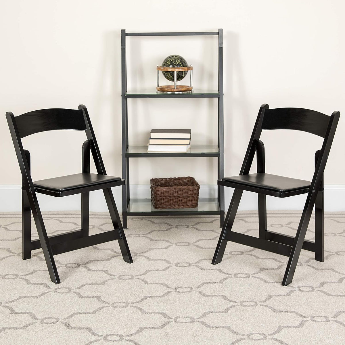 Flash Furniture Hercules klapstoel, hout, met gevoerde vinylzitting, zwart, 4 stuks - QUORE