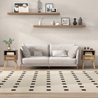 Nachtkastje Set – Bijzettafel – Bedkastje – Side Table – Nachtkastje Rattan – Massief Houten Poot – Set Van 2 – Ruime Lade – Compact 40x30x60,5 cm