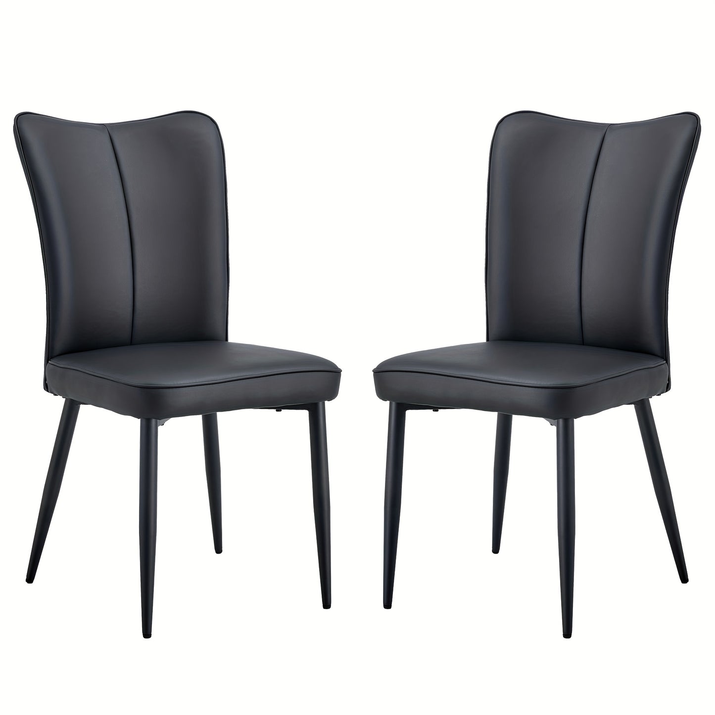 Modern Minimalist Black Dining Chair with PU Leather Backrest And Black Metal Legs for Dining Room, Bedroom And Living Room. Each Box Contains Two Chairs.