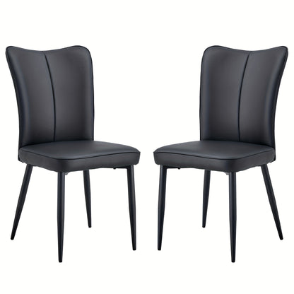 Modern Minimalist Black Dining Chair with PU Leather Backrest And Black Metal Legs for Dining Room, Bedroom And Living Room. Each Box Contains Two Chairs.