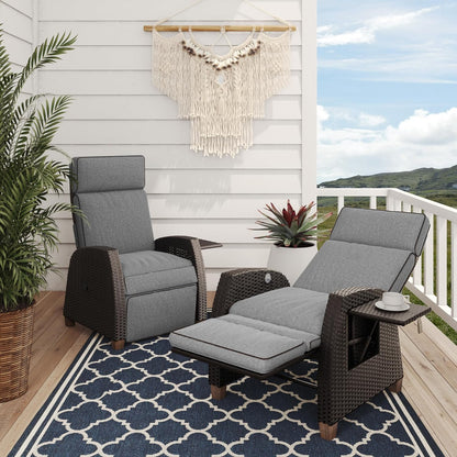 Grand patio Recliner Lounger with Seat Cushion, Aluminium Frame, Garden Chair, Adjustable Backrest, Rattan Sun Lounger for Indoor, Outdoor (Grey Seat Cushion and Brown Rattan) - QUORE
