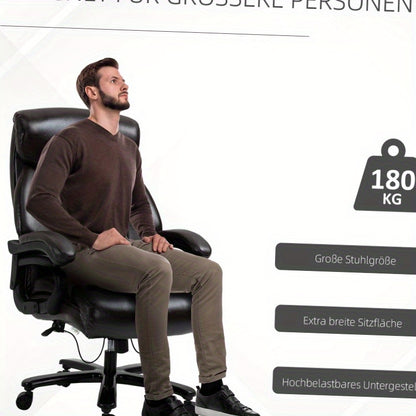 Bureaustoel – Kantoostoel – Gamestoel – Werkstoel – Ergonomische Stoel – Verstelbare Hoogte – Dikke Bekleding – 180 kg Draagkracht – Draaibaar – Zwart Bruin – Roestvrijstalen Frame
