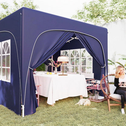 Outsunny Pavillon 3x3m, wasserabweisend Stabil Winterfest Pop-up Faltpavillon, UV Schutz 50+, Faltbar Partyzelt Gartenzelt mit 4 Seitenteilen Tasche Gartenpavillon für Camping Garten, Dunkelblau - QUORE