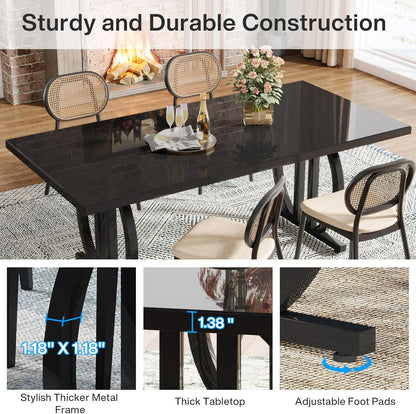 Tribesigns Black Dining Table for 4-6 People, 160 cm Rectangular Kitchen Table with Strong Metal Frame, Modern Industrial Kitchen and Dining Room Furniture