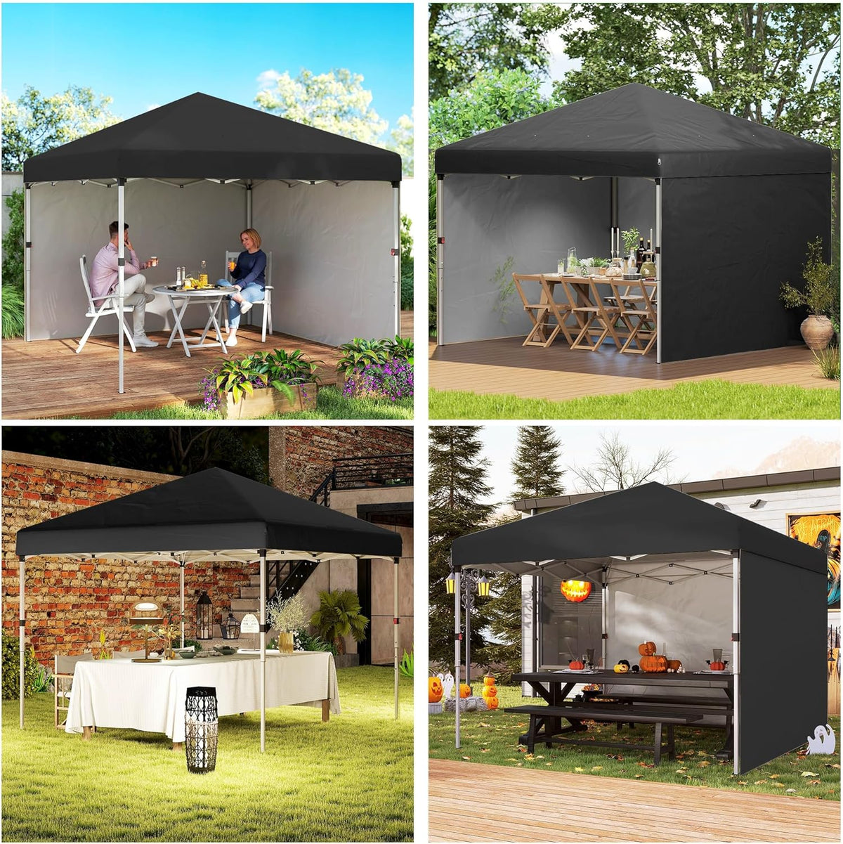 Outsunny 3 x 3 (M) pop-up paviljoen met 3 zijwanden, beengewichtzakken en tas op wielen, in hoogte verstelbare partytent, evenementenonderdak voor tuin, terras, zwart