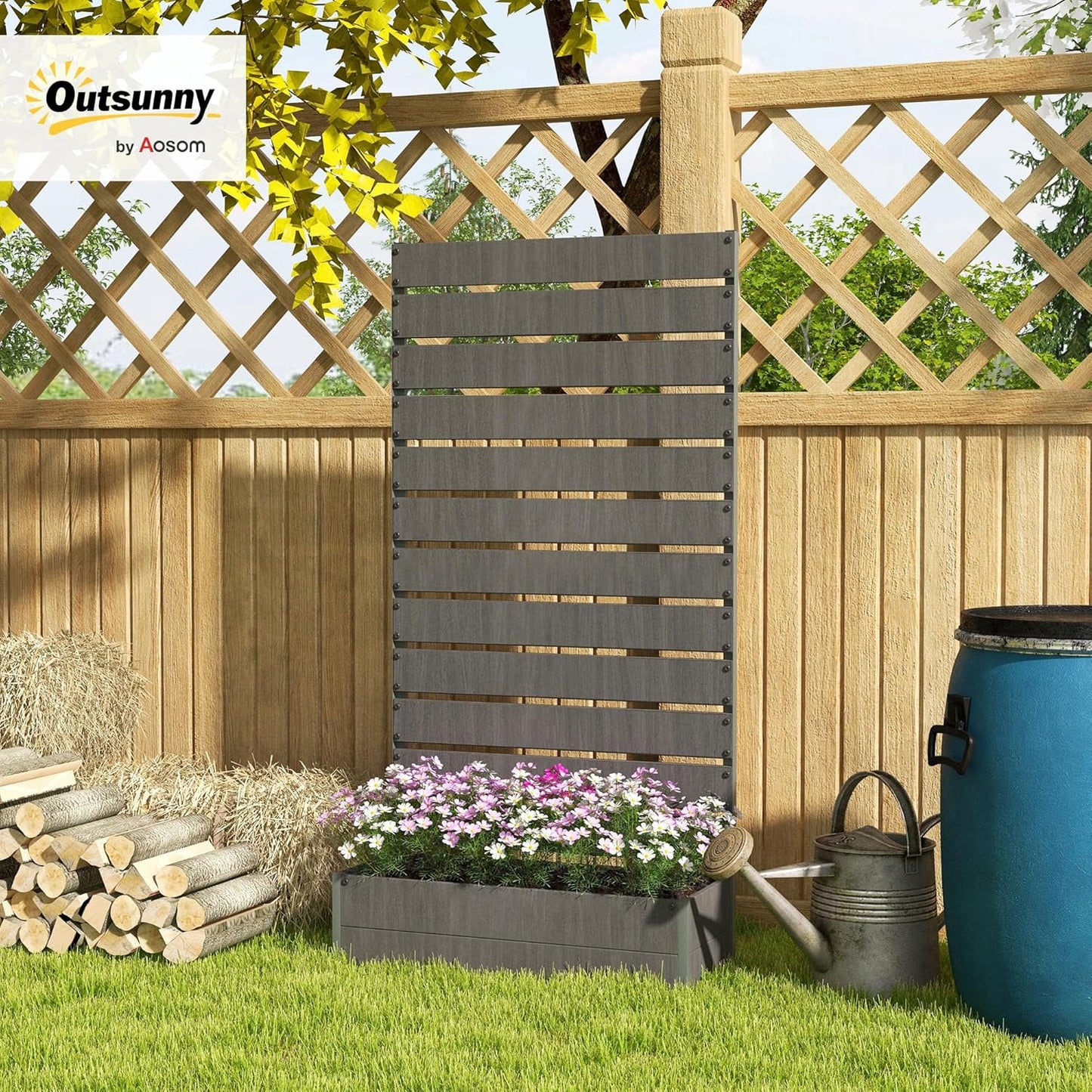 Outsunny Garden Planter Trellis Trellis for Climbing Plants Vine Flowers Freestanding Raised Bed for Garden Outdoor Patio Planter with Drainage Crevice Dark Grey - QUORE