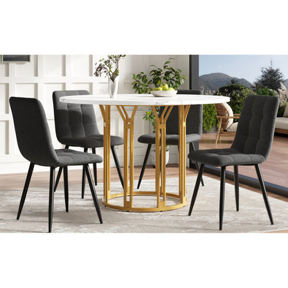 Ronde Eettafel – Eetkamertafel – Ontbijttafel – Keukentafel – Tafel Rond – Marmerlook Wit Goud – Stevige Metalen Poot – Gebruiksklaar Zonder Montage
