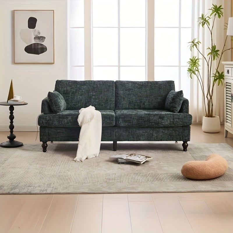 2-zits bank – tweezits sofa – loveseat – zitbank – compacte bank – groene chenille bekleding – zijopbergruimte – stevig houten frame