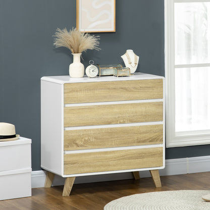 Opbergkast – Ladekast – Opbergrek – Kast – Möbel – Scandinavisch Design – 4 Lade – MDF Houtlook – 80x40x79,5 cm – Wit