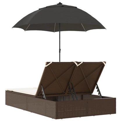 Tweepersoons Ligstoel – Loungestoel – Zonnebed – Relaxstoel – Buitenstoel – Polyrattan Marron – Verstelbaar – Afneembaar Zonnescherm
