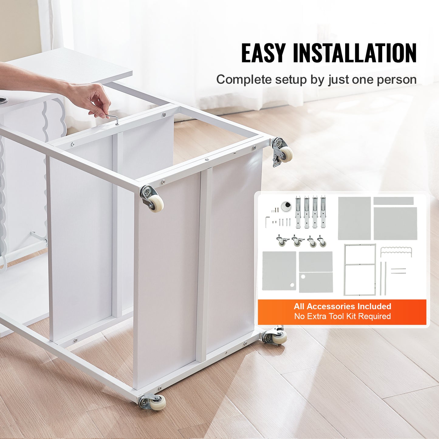 Heat Press Werktafel – Workbench – Werkbank – Tafel – Werkplek – Inklapbare Zijkanten – Mobiel Met Wielen – Stevig Metaalframe – Ruime Opbergruimte – Wit