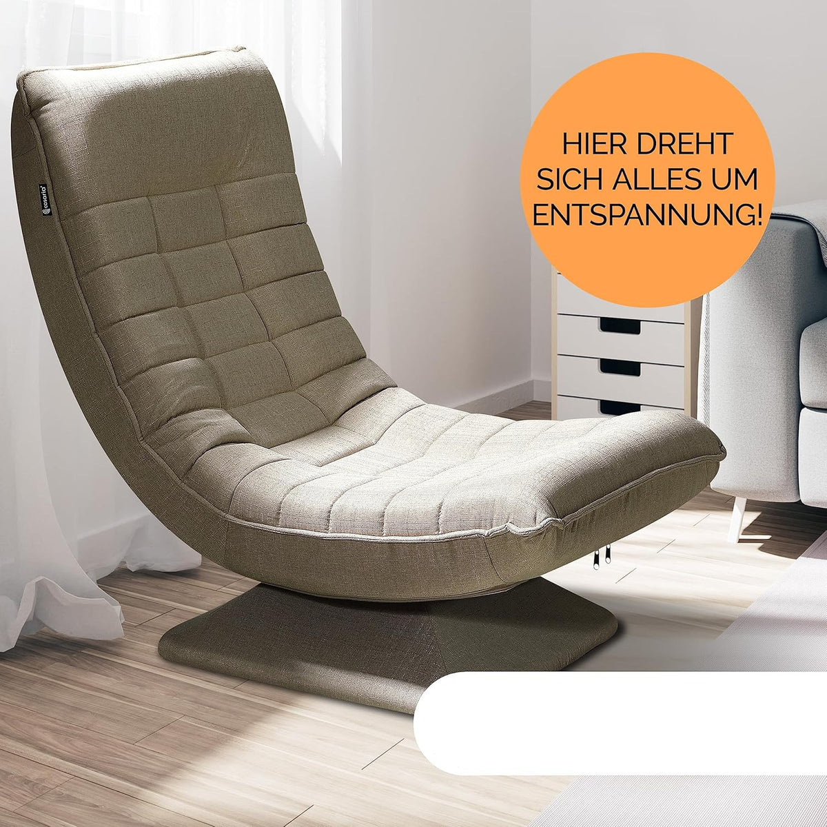 CASARIA Armchair Adjustable 360° Rotatable Foldable Max 150kg 58x57x84cm Fabric Living Room Gaming Sofa Chair Chair Cream - QUORE