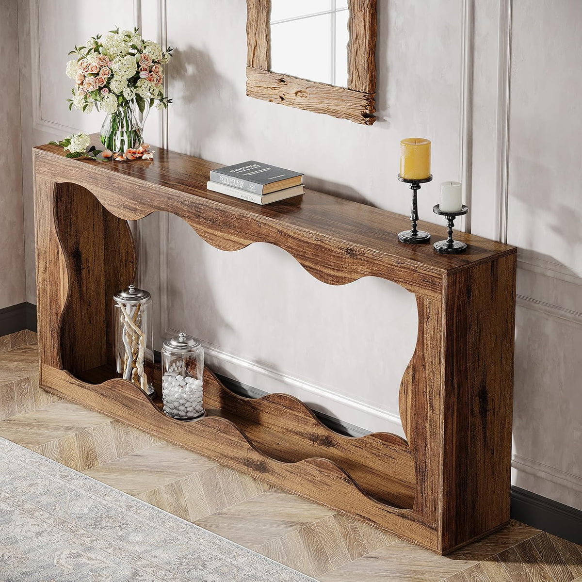 Tribesigns Rustic Console Table 160 cm with Storage Space, Coffee Table Behind the Sofa, Long Entrance, Narrow Console Stand, Hallway Stand for Entrance and Living Room