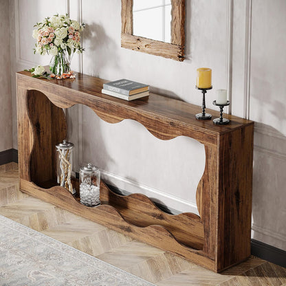 Tribesigns Rustic Console Table 160 cm with Storage Space, Coffee Table Behind the Sofa, Long Entrance, Narrow Console Stand, Hallway Stand for Entrance and Living Room