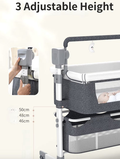 Electric baby bed - Cradle - Baby bed - Crib - Bluetooth - Movable - Portable - Mosquito net - Brown/Khaki