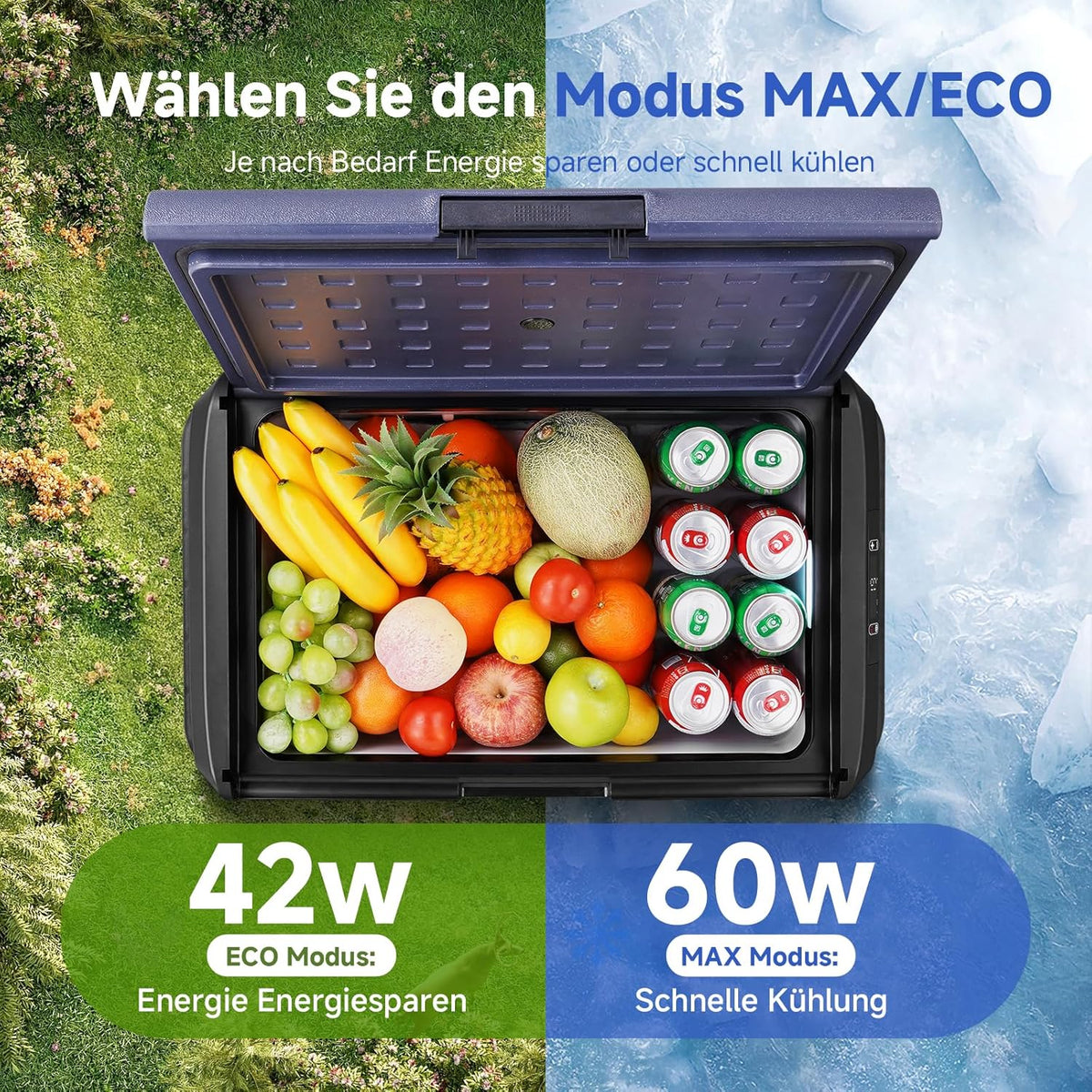 AAOBOSI Koelboxer 60L: Camping Koelkast 12v 240v, -20°C tot 20°C Compressor 12v Koelvriescombinatie voor Camper, Auto, Vrachtwagen, Boot, Camper, Reizen, Picknick