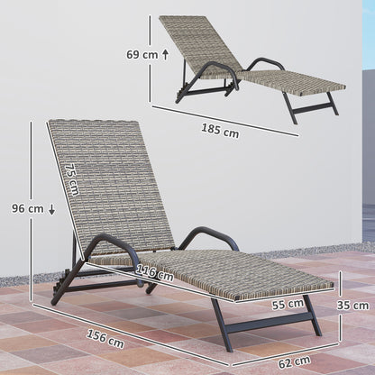 Outsunny Wicker Sun Lounger, Adjustable Reclining Garden Chair, S-Shaped, 4-Level, for Camping Pool Terrace, 156 X 62 X 96 Cm, Brown