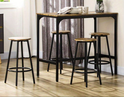 Bartafelset 5-delig – Barkrukken Set – Barmeubel – Zithoek Industrieel – Keukentafel – Hardhout & Metaal – Stoer Industrieel Design