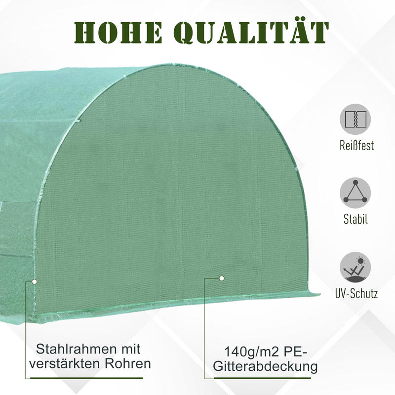 Heavy Duty Greenhouse with Arched Design & Window - Large 595x300x200cm (19.5x9.8x6.6ft) Outdoor Plant Insulation Room, Durable Plastic Construction with Sturdy Frame, All-Weather Protection, Ventilation System & Shelving Com