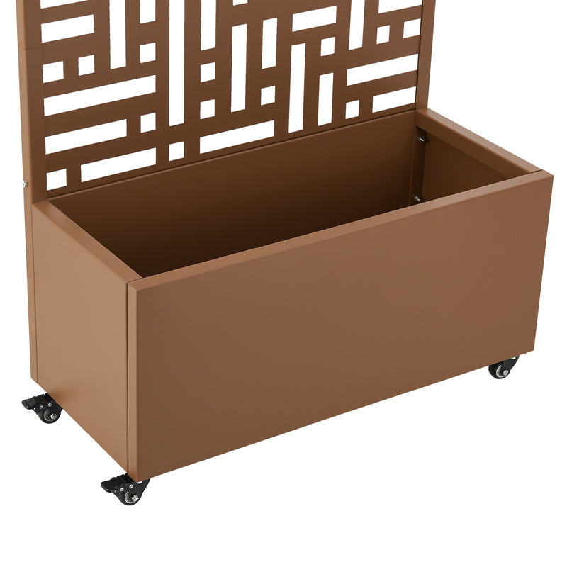 Ruimteverdeler – Scheidingswand – Kamerscherm – Plantenbak – Room Divider – Met Bloemenbak – Rollend Met Wielen – Weerbestendig Staal 190x82x38 cm – Bruin
